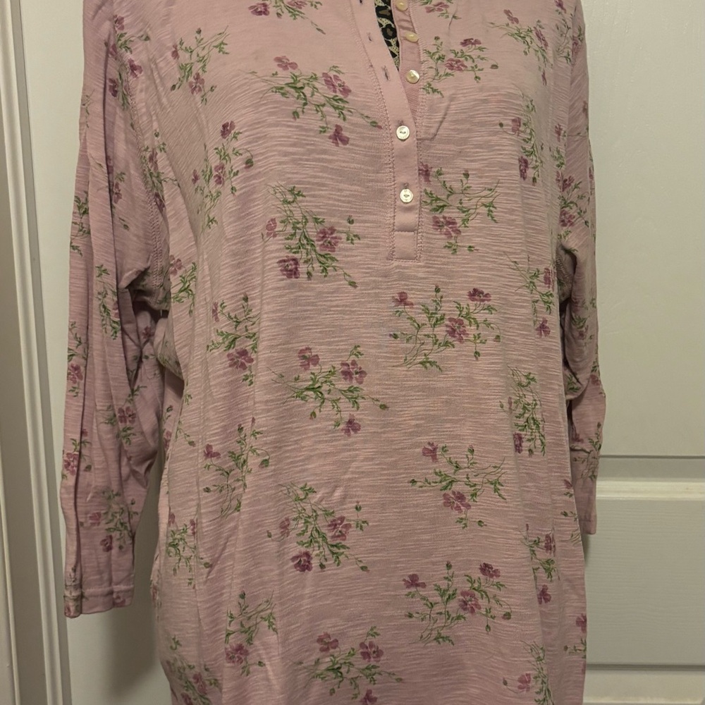 Chaps Pink Floral Women's Henley Shirt 2X